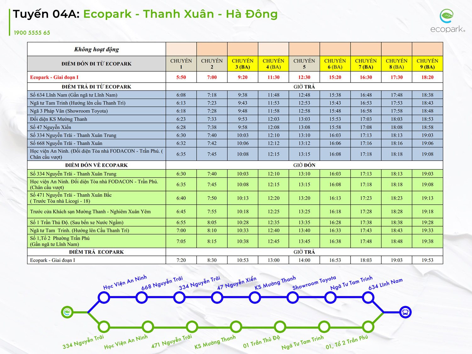 lịch trình tuyến xe bus 4a ecopark