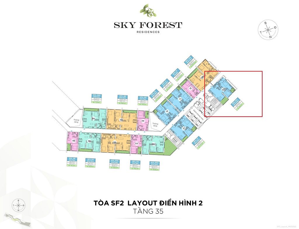 mặt bằng căn 2pn góc sky forest hướng đông nam